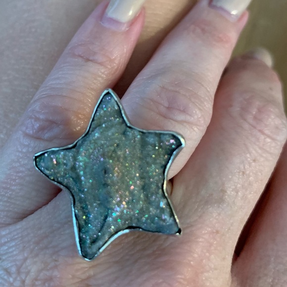 Jewelry - Druzy stone star ring Adjustable hand crafted